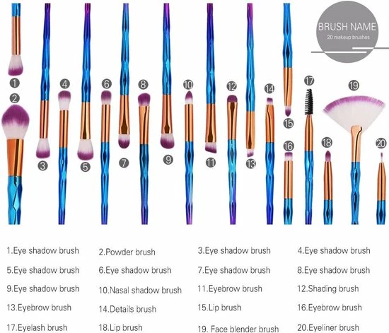 Goedkoopste ? ***Diamond Make Up Kwastenset - 20 Delig - Make Up Brush - Make Up Penselenset - Oogschaduw - Kwasten - Eenhoorn - Blauw/Paars - Van Heble®*** ? 6 Goedkoopste ? ***Diamond Make Up Kwastenset - 20 Delig - Make Up Brush - Make Up Penselenset - Oogschaduw - Kwasten - Eenhoorn - Blauw/Paars - Van Heble®*** ? - Afbeelding 6