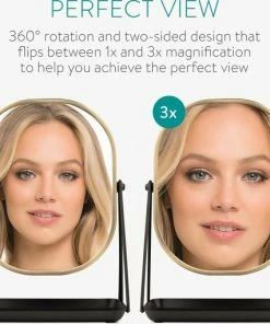 Aanbiedingen ? Navaris Make-up Spiegel - Tafelspiegel Met Opbergruimte Voor Sieraden - Staande Cosmeticaspiegel Met Twee Kanten - Met 3x Vergroting - Zwart/Goud ⭐ -Tom Ford Shop 550x511 1