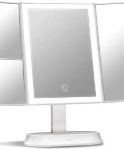 Beste Pirce ✨ Fancii Make-up Spiegel Met Natuurlijke LED Licht - 5x & 7x Vergroting - Driedelige Makeup Mirror Met Dimbare Verlichting - Touch Screen - Stand - Sora (Wit) ⌛