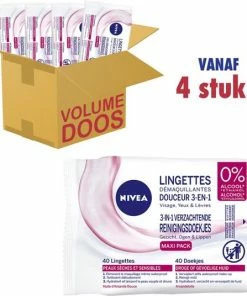 Gloednieuw ✔️ Nivea 3 In 1 Verzachtende Reinigingsdoekjes - Droge En Gevoelige Huid - Zonder Alcohol - 4 X 40 Stuks ✨