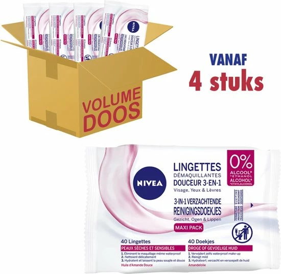 Gloednieuw ✔️ Nivea 3 In 1 Verzachtende Reinigingsdoekjes - Droge En Gevoelige Huid - Zonder Alcohol - 4 X 40 Stuks ✨ 1 Gloednieuw ✔️ Nivea 3 In 1 Verzachtende Reinigingsdoekjes - Droge En Gevoelige Huid - Zonder Alcohol - 4 X 40 Stuks ✨