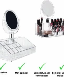 Beste deal ? Fleau Make-up Organizer Met Spiegel - Transparant Acryl - Cosmetica - Nagellak/ Lippenstift - Cadeau Voor Vrouw ?
