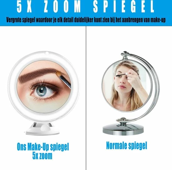 Beste deal ? Zoom Mirror Make Up Spiegel -Vergroot Make Up En Scheer Spiegel Met LED Verlichting - 5x Vergroting En Natuurlijk Licht Voor Cosmetica/Scheren/Epileren - 360 Graden Verstelbare Zuignap En Wandbevestiging - Badkamer/Douche/Slaapkamer - Rond Wit ? 3 Beste deal ? Zoom Mirror Make Up Spiegel -Vergroot Make Up En Scheer Spiegel Met LED Verlichting - 5x Vergroting En Natuurlijk Licht Voor Cosmetica/Scheren/Epileren - 360 Graden Verstelbare Zuignap En Wandbevestiging - Badkamer/Douche/Slaapkamer - Rond Wit ? - Afbeelding 3