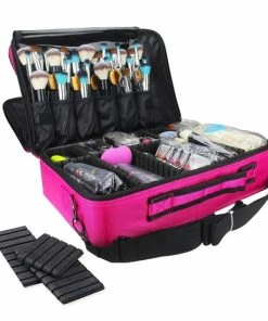 Goedkoop ? Confibel Cosmetica Koffer - Make-up Koffer Met Verstelbare Vakken - Visagie En Nagelstyliste Beauty Koffer - 40x30x14CM - Roze ?