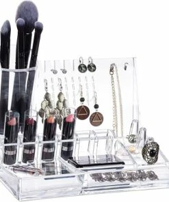 Beste deal ⭐ Relaxdays Make Up Organizer - Acryl Cosmeticahouder - Cosmetica Opslag - Sieradenhouder Doorzichtig ?