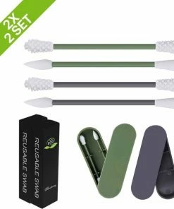 Flash-uitverkoop ? Bamboozy 4x Herbruikbare Wattenstaafjes Groen Grijs Met Vastzittende Tipjes/uiteindes - Wasbare Wattenstaafjes Oorstaafjes ?