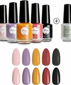 Coupon ? Merkloos Lacomchir Sneldrogend Nagellak Set 6 X 8 Ml Ademend Niet- Giftig 5 Kleuren Mat & 2-in-1 Glanzend Base En Top ? Coat Vegan Eco-Vriendelijke Organische Nagellak Nail Polish Voor Vrouwen Kinderen Tieners ?