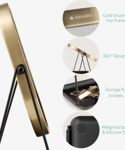 Aanbiedingen ? Navaris Make-up Spiegel - Tafelspiegel Met Opbergruimte Voor Sieraden - Staande Cosmeticaspiegel Met Twee Kanten - Met 3x Vergroting - Zwart/Goud ⭐ -Tom Ford Shop 550x607 5