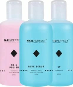 Nieuw ? NAILPERFECT Nagel Vloeistoffen Set - UV Cleanser - Remover - Blue Scrub - 750ml ?
