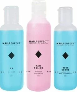 Beste Verkoop ? NAILPERFECT Nagel Vloeistoffen Set Voor Het Voorbereiden En Verwijderen Van Gel Nagels - UV Cleanser - Remover - Blue Scrub - 300 Ml ?