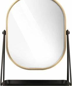 Aanbiedingen ? Navaris Make-up Spiegel - Tafelspiegel Met Opbergruimte Voor Sieraden - Staande Cosmeticaspiegel Met Twee Kanten - Met 3x Vergroting - Zwart/Goud ⭐ -Tom Ford Shop 550x731 3